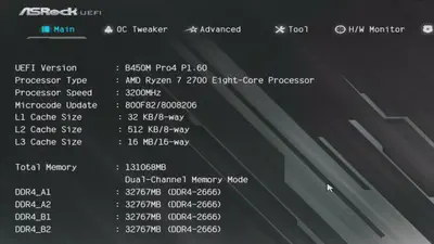 BIOSでは最初から合計128GiB(4x 32GiB)が認識されていたのに
