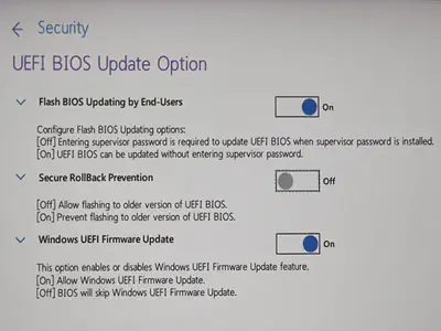 The "Secure Rollback Prevention" entry in the UEFI BIOS configuration